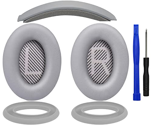 SOULWIT Ear Pads Cushions + Headband + Silicone Earpads Cover Protector, Replacement Kit for Bose QuietComfort 35 QC35, QC35 ii Over-Ear Headphones - Silver