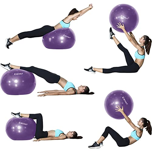 Reehut Anti-Burst Core Exercise Ball for Yoga, Balance, Workout, Fitness w/Pump (Purple, 55CM)