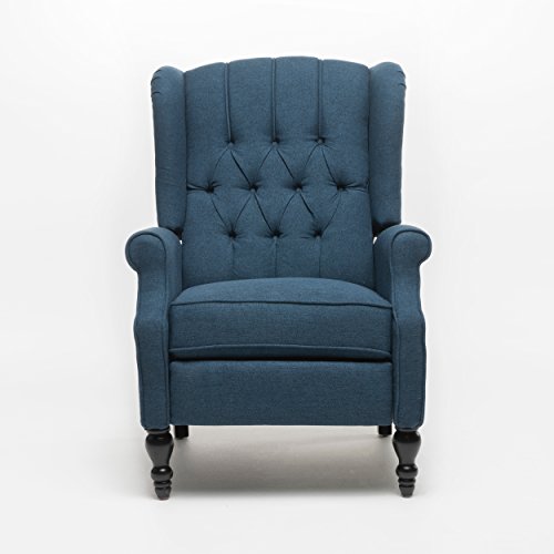 (Dark Blue) - Elizabeth Tufted Dark Blue Fabric Recliner Arm Chair