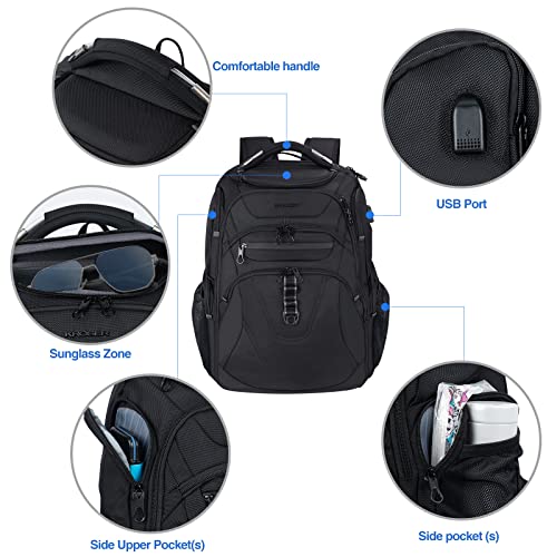 KROSER TSA Friendly Travel Laptop Backpack 17.3 Inch, Black Grey, 18.4 inch, Daypack Backpacks