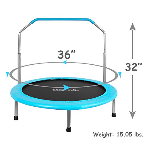 SereneLife Portable & Foldable Trampoline - 40" in-Home Mini Rebounder with Adjustable Handrail, Fitness Body Exercise, Springfree Safe for Kids - SLELT403