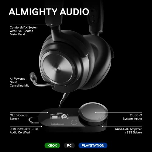 SteelSeries Arctis Nova Pro Wireless + Bluetooth - PC, PlayStation & Switch - Active Noise Cancellation - Dual 36+ Hour Battery System - AI-Powered Noise-Cancelling ClearCast Gen 2 Microphone
