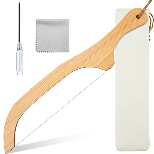 Jutom Wooden Bread Bow Knife 15.8 Inch Serrated Knife with Wooden Handle Bread Slicer Bread Knife for Homemade Bread Sourdough Bread Cutter with Linen Storage for Cutting Bagel, 40*7*2cm