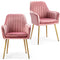 Giantex Set of 2 Leisure Chairs, Accent Upholstered Arm Chair Gold Steel Legs, Thick Sponge Seat, Non-Slipping Pads, Velvet, Comfortable Modern Chair for Living Room, Bedroom, Dining Room (Pink)