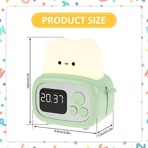 Kids Alarm Clock with Toast Night Light,Kids Digital Alarm Clock,Rechargeable Portable Alarm Clock Timer,USB Charging Healing Atmosphere Light Dimmable,Grow Alarm Clocks for Toddlers Boys Girls Birthday Gifts(Green B)