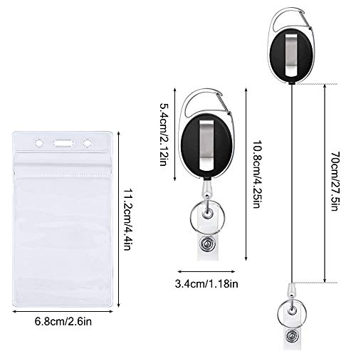 6 Pcs Retractable Badge Holders with 10 Pcs Waterproof Transparent Card Holder, SENHAI Carabiner Belt Clip Split Ring and Vertical Style Clear ID Card Holders