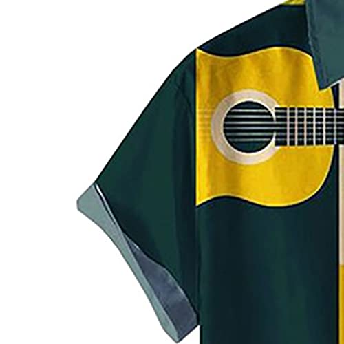 KRECS Mens Shirts Short Sleeve, Men Shirt Casual Musical Instrument Printing Single Button All-Match Summer Beach Shirt Short-Sleeved Beach top (Size : XL)