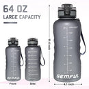 GEMFUL 2L Water Bottle with Straw Encouraging Goal Leakproof BPA Free Large Water Jug for Fitness and Gym