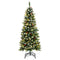 Costway 1.5 M/5 ft Pre-lit Christmas Tree with 408 PVC Branch Tips & 250 Replaceable LED Lights, Snowy Pine Cones, Red Berries, Metal Base, Artificial Xmas Tree Christmas Decoration for Residential Commercial Use
