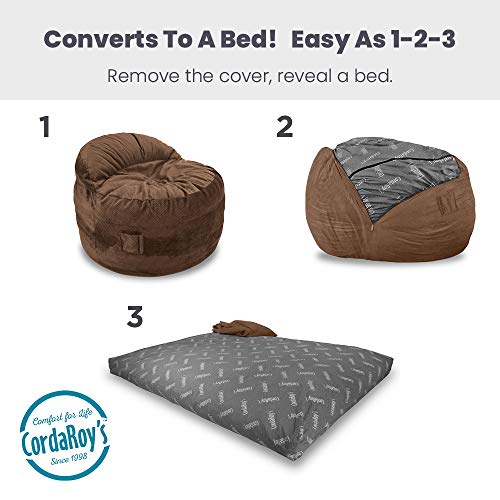 CordaRoy's Chenille Nest Gaming Bean Bag Chair with Controller Pockets and Handle, Convertible Foam-Filled Chair/Queen-Size Lounger, Espresso