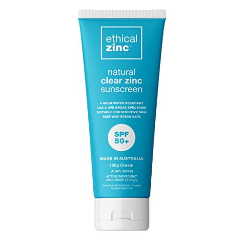 Ethical Zinc SPF 50+ Natural Clear Zinc Sunscreen Sensitive & Reef Safe - Australian Made Mineral Water Resistant Broad Spectrum Suitable for Kids Face and Body