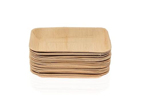 227 Disposable Leaf/Bamboo Plates and Cutlery Pack for a 25 People Eco Party | Compostable | Eco Friendly | Bio Degradable | Sturdy Than Paper Plastic Plate