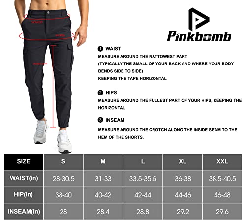 Pinkbomb Men's Hiking Cargo Pants with 7 Pockets Slim Fit Stretch Joggers Golf Cargo Work Pants for Men, Navy Blue, Medium