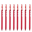 NUZAMAS Camping Tent Stakes Set of (10) 7" (18cm) - Ultralight and Heavy Duty 7001 Aluminum - 3 Guy Points - Red with Storage Bag