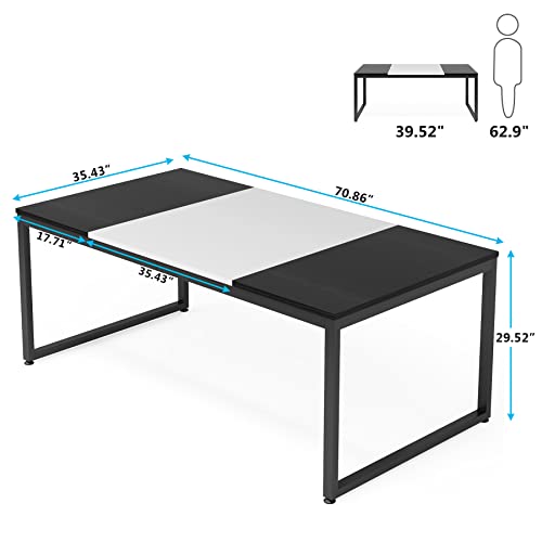 Tribesigns 6 Person Modern Dining Table, 71 Inch Rectangular Table with Metal Frame, Wood for Kitchen & Dining Room Home Furniture (Black/White)