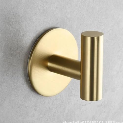 Naisfei 4 PCS Towel Hooks，Adhesive Hooks Brushed Gold,304 Stainless Steel Coat Robe Clothes Hook Modern Wall Hook Holder, Wall Mounted Stick on Hook for Coat Towels Keys Robe (Gold)