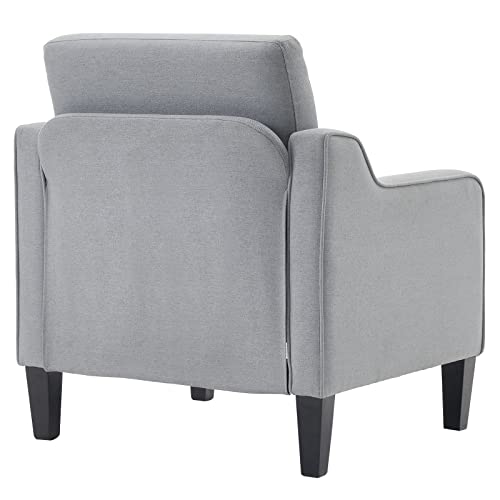 VINGLI Mid Century Modern Accent Chair,Light Grey Fabric Chairs for Living Room Upholstered Armchair with Scooped Arms for Bedroom,Apartment,Studio,Office,Waiting Room