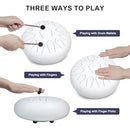 MUSCELL Steel Tongue Drum 12 Inches 13 Notes, Hand Drum with Bag, Music Book, Drumsticks, Mallet Holder and Finger Paddles, Thickened Carbon Steel, Continuous Echo for Meditation or Yoga (White)