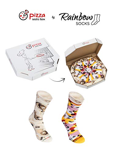 Rainbow Socks - Man Woman Pizza Socks Box Capriciosa - 4 Pairs - Size S/M (AU Woman 5-9 / Man 3-7)