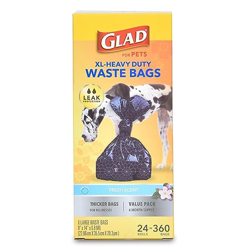 Glad for Pets Extra Large, Heavy Duty Scented Dog Waste Bags Value Pack | Scented, Tear-Resistant Heavy Duty Dog Poop Bags for Fast and Easy Dog Waste Cleanup | 24 Rolls Waste Bags, 360 Count