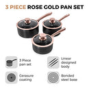 Tower T800001RB Linear Non Stick Induction Saucepans Sets with Lids, Easy Clean, Black and Rose Gold, 3 Piece Set, 16/18/20 cm