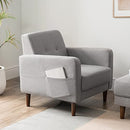 Zinus Adair Mid-Century Modern Armchair with Armrest Pockets, Tufted Linen Fabric, Light Grey