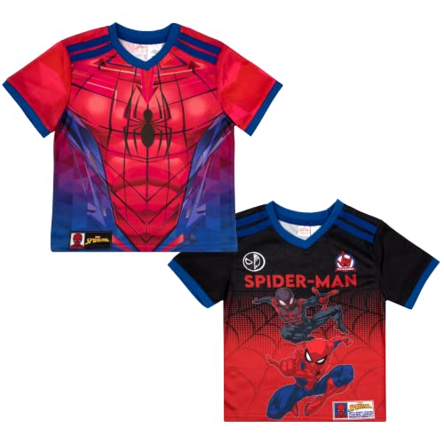 Marvel Spider-Man Boys 2-Piece Gamer Athletic Set, 2-Pack Short Sleeve T-Shirt Bundle Set for Kids, Red, 7