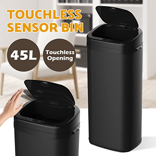 Motion Sensor Kitchen Bin, 45L Rubbish Bin with Soft-Close Lid, Black Garbage Bin Trash Can Bin for Home, Kitchen, Bathroom, Office, Restaurant, Waste Bin
