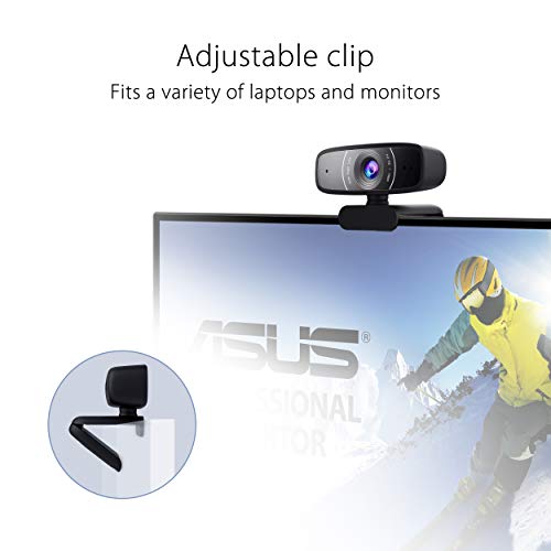 ASUS Webcam C3 1080p HD USB Camera - Beamforming Microphone, Tilt-Adjustable, 360 Degree Rotation, Wide Field of View, Compatible with Skype, Microsoft Teams and Zoom