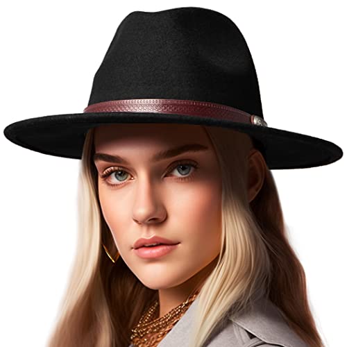 Ruphedy Wool Fedora Hats for Men Women Wide Brim Felt Panama Hat