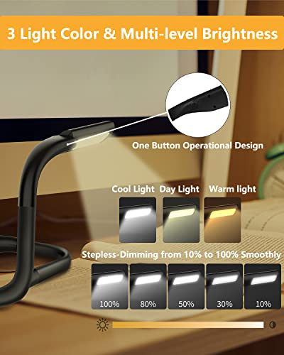 LED Neck Reading Light, Book Light for Reading in Bed, 3 Colors, Multi-Level Brightness Adjustment, Bendable Arms, Upgrade Rechargeable with 1800mAh Large Capacity.