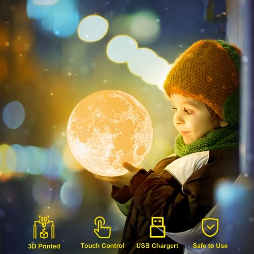 Moon Lamp Balkwan 3.5 inches 3D Printing Moon Light uses Dimmable and Touch Control Design,Romantic Funny Birthday Gifts for Women ,Men,Kids,Child and Baby. Rustic Home Decor Rechargeable Night Light (3.5 inches)