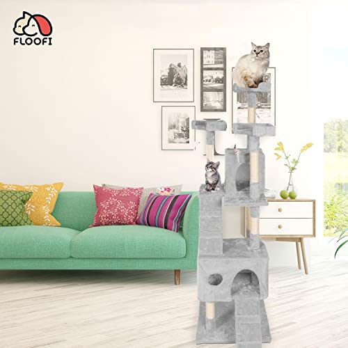 Floofi 170cm Cat Tree, Cat Tower, Cat Scratching Post, Cat Tree for Indoor Cats, Cat Condo, Cat Furniture, Cat Trees, Cat Post, Large Cat Tree, Cat Tree Tower, Cat Tower Large Cats (Grey)