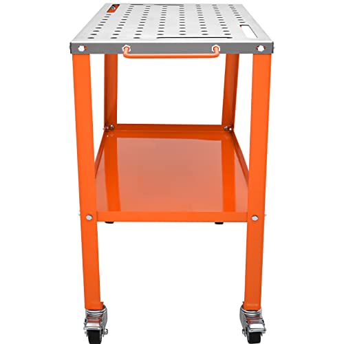 VEVOR 96 x 42 cm Welding Table, 544kg Load Capacity Steel Welding Workbench Table on Wheels, Portable Work Bench with Braking Lockable Casters, 4 Tool Slots, 5/8-inch Fixture Holes, Tool Tray