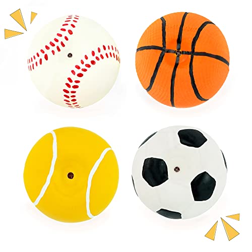 Chiwava 4 Pack 2.4" Squeak Latex Puppy Dog Toy Ball Sports Balls Sets Fetch Interactive Toy for Small Dogs