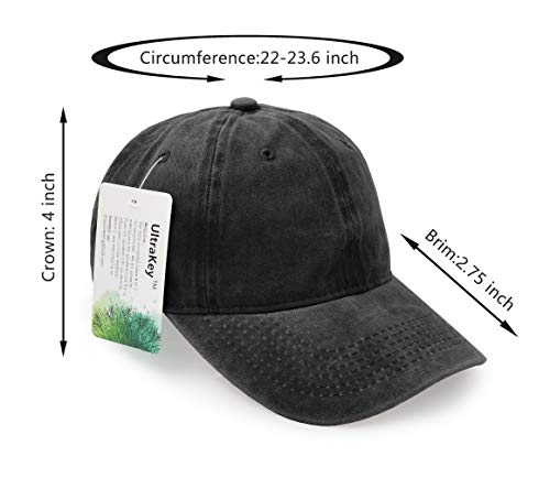 Baseball Cap, UltreKey Washed Cotton Adjustable Sport Outdoor Sun Cap Unisex Hip Hop Casual Hat Snapback Cap Black