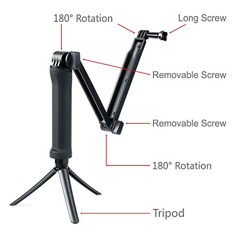 FitStill Waterproof 3 Way Tripod for Go Pro Hero 12/11/10/9/8/7/6/5/4 Black Session and Other Action Cameras, Detachable Extendable Pole with Hand Grip Stand