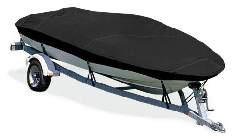 Taylor Made Products Trailerite Semi-Custom Boat Cover for V-Hull Fishing Boats with Inboard/Outboard Motor (16'5" to 17'4" Center Line Length / 85" Beam, Black Coated Poly)