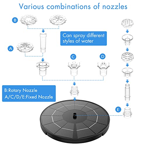 AISITIN 3.5W DIY Solar Fountain Pump for Water Feature Outdoor Solar Bird Bath Fountain with Multiple Nozzles for Garden, Ponds, Fish Tank and Aquarium