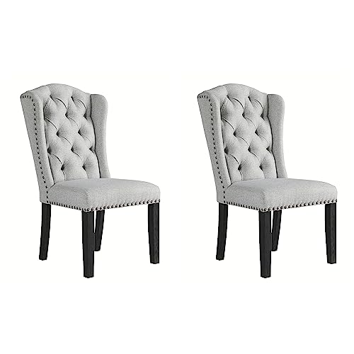 Signature Design by Ashley Jeanette Traditional 20" Tufted Upholstered Wingback Dining Chair, 2 Count, Light Gray
