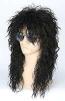 Topcosplay 70s 80s Halloween Costumes Rocking Dude Wig Punk Metal Rocker Disco Mullet Wig Black Curly