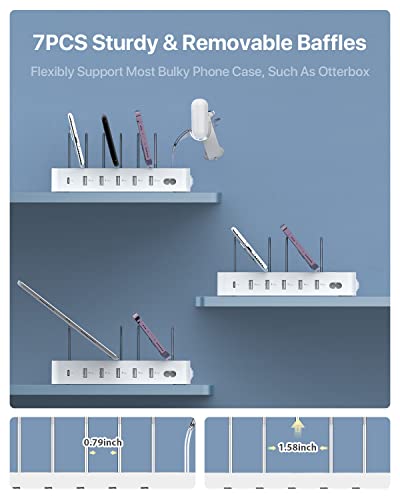 SooPii 60W 6-Port Charging Station for Multiple Devices, PD 20W USB C Fast Charging for lPhone 14/13/12,6 Short Cables Included, 2 in 1 Holder,for Phones,Tablets and Others