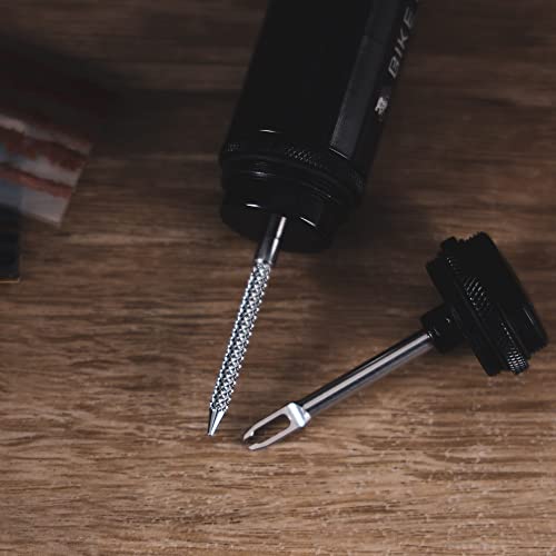 Tubeless MTB Road Bike Tire Repair Kit - Bicycle Mountain Tire Plug Kit - Flat Tire Tackle Repair Patch Kits - Aluminium Full CNC Finish with 5 Brown 1.5mm & 5 Black 3.5mm Strips Replaceable Needles