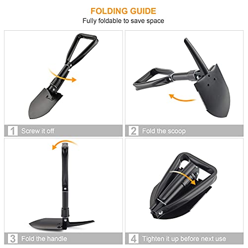 CO-Z Mini Folding Shovel High Carbon Steel, Portable Lightweight Outdoor Tactical Survival Foldable Mini Shovel, Entrenching Tool, Camping, Hiking, Digging, Backpacking, Car Emergency