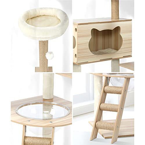 Alopet 162cm Wooden Cat Tree with Ladder, Cat Condo and Scratching Post Cat Tower