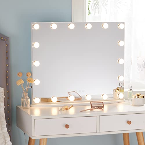 LUXFURNI Vanity Mirror with Makeup Lights, Large Hollywood Light up Mirrors w/ 18 LED Bulbs for Bedroom Tabletop & Wall Mounted