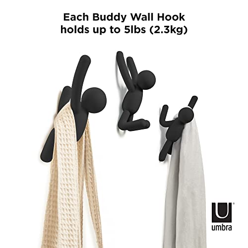 Umbra 318165-040 Buddy Wall Hooks – Decorative Wall Mounted Coat Hooks for Hanging Coats, Scarves, Bags, Purses, Backpacks, Towels and More, Set of 3, Black Hooks & Entry 10 Inch L x 7.5 Inch W x 3 Inch H