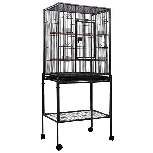 i.Pet Bird Cage 64 x 42 x 144cm Large Guinea Pig Pet Birds Parrot Ferret Cages Aviary Budgie Finch Canary Stand Toys,Black 2 Perch with Wheel + Slide-Out Removable Tray