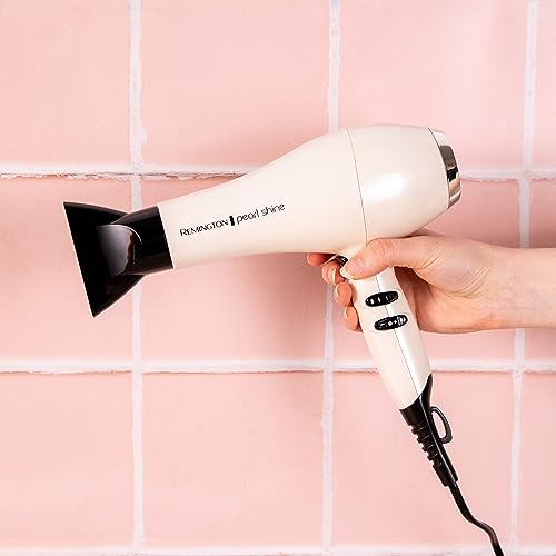 Remington Pearl Shine Hair Dryer, AC2405AU, Salon Professional Styling, 2000W (AU Plug) Turbo Power Fan for Fast Drying, Tourmaline Ceramic Technology Prevents Frizz, White