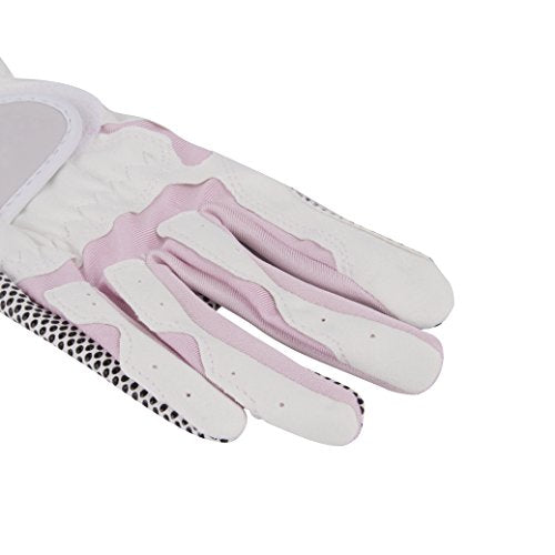 Fashion Golf Gloves, Women's Ladies Girls All Weather Leather Golf Gloves with Non-Slip Grip, Soft, Breathable, Wear-Resistant, A Pair/2 Pack for Left & Right Hand Golf Rain Gloves, womens, Pink-White, 19 (Middle Finger Length 2.95")